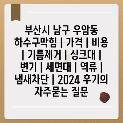 부산시 남구 우암동 하수구막힘 | 가격 | 비용 | 기름제거 | 싱크대 | 변기 | 세면대 | 역류 | 냄새차단 | 2024 후기