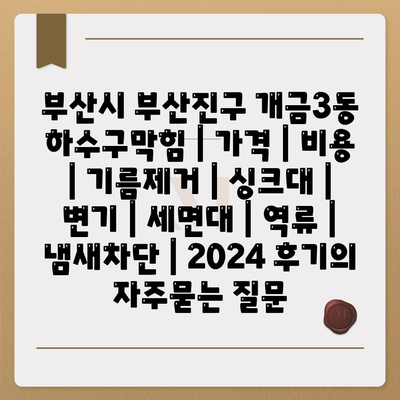 부산시 부산진구 개금3동 하수구막힘 | 가격 | 비용 | 기름제거 | 싱크대 | 변기 | 세면대 | 역류 | 냄새차단 | 2024 후기