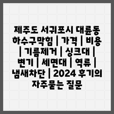 제주도 서귀포시 대륜동 하수구막힘 | 가격 | 비용 | 기름제거 | 싱크대 | 변기 | 세면대 | 역류 | 냄새차단 | 2024 후기