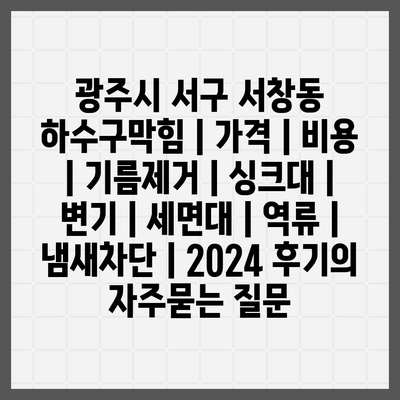 광주시 서구 서창동 하수구막힘 | 가격 | 비용 | 기름제거 | 싱크대 | 변기 | 세면대 | 역류 | 냄새차단 | 2024 후기