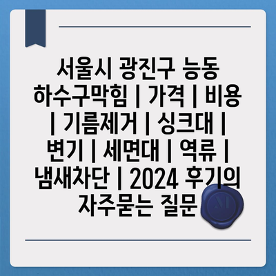 서울시 광진구 능동 하수구막힘 | 가격 | 비용 | 기름제거 | 싱크대 | 변기 | 세면대 | 역류 | 냄새차단 | 2024 후기