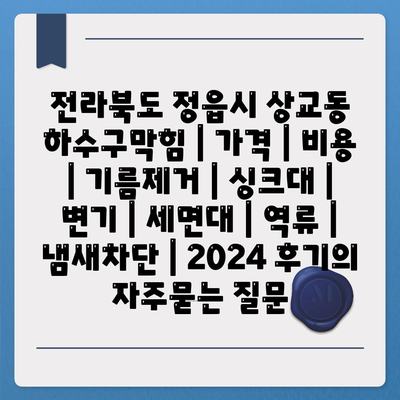 전라북도 정읍시 상교동 하수구막힘 | 가격 | 비용 | 기름제거 | 싱크대 | 변기 | 세면대 | 역류 | 냄새차단 | 2024 후기