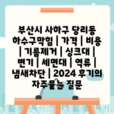 부산시 사하구 당리동 하수구막힘 | 가격 | 비용 | 기름제거 | 싱크대 | 변기 | 세면대 | 역류 | 냄새차단 | 2024 후기