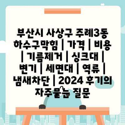 부산시 사상구 주례3동 하수구막힘 | 가격 | 비용 | 기름제거 | 싱크대 | 변기 | 세면대 | 역류 | 냄새차단 | 2024 후기