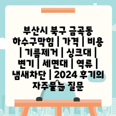 부산시 북구 금곡동 하수구막힘 | 가격 | 비용 | 기름제거 | 싱크대 | 변기 | 세면대 | 역류 | 냄새차단 | 2024 후기