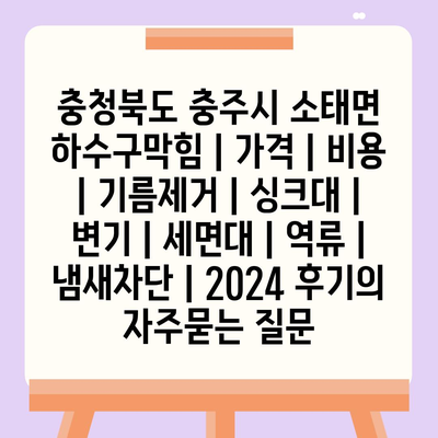 충청북도 충주시 소태면 하수구막힘 | 가격 | 비용 | 기름제거 | 싱크대 | 변기 | 세면대 | 역류 | 냄새차단 | 2024 후기