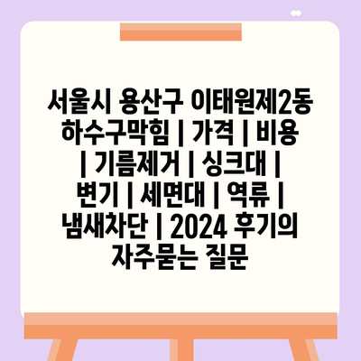 서울시 용산구 이태원제2동 하수구막힘 | 가격 | 비용 | 기름제거 | 싱크대 | 변기 | 세면대 | 역류 | 냄새차단 | 2024 후기