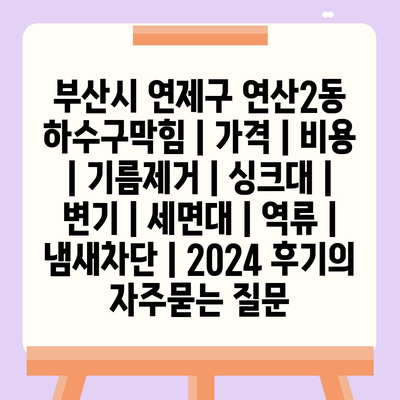 부산시 연제구 연산2동 하수구막힘 | 가격 | 비용 | 기름제거 | 싱크대 | 변기 | 세면대 | 역류 | 냄새차단 | 2024 후기