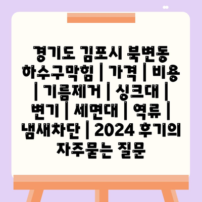 경기도 김포시 북변동 하수구막힘 | 가격 | 비용 | 기름제거 | 싱크대 | 변기 | 세면대 | 역류 | 냄새차단 | 2024 후기