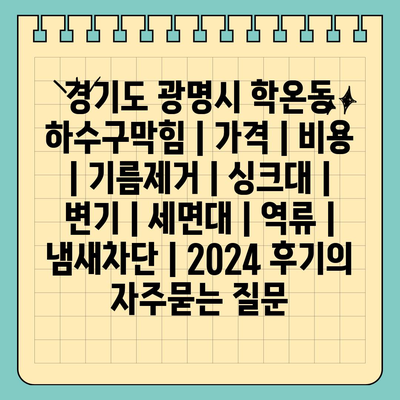 경기도 광명시 학온동 하수구막힘 | 가격 | 비용 | 기름제거 | 싱크대 | 변기 | 세면대 | 역류 | 냄새차단 | 2024 후기