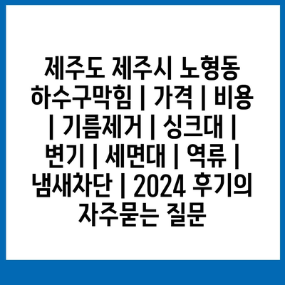 제주도 제주시 노형동 하수구막힘 | 가격 | 비용 | 기름제거 | 싱크대 | 변기 | 세면대 | 역류 | 냄새차단 | 2024 후기