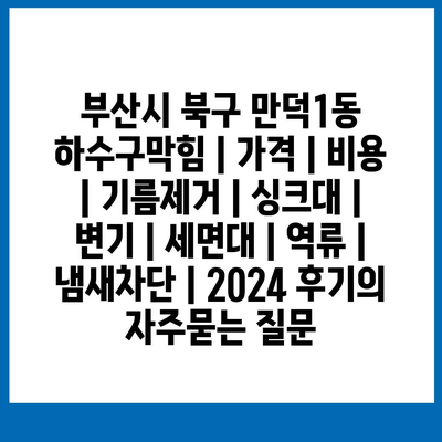 부산시 북구 만덕1동 하수구막힘 | 가격 | 비용 | 기름제거 | 싱크대 | 변기 | 세면대 | 역류 | 냄새차단 | 2024 후기