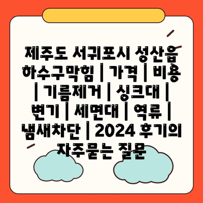 제주도 서귀포시 성산읍 하수구막힘 | 가격 | 비용 | 기름제거 | 싱크대 | 변기 | 세면대 | 역류 | 냄새차단 | 2024 후기