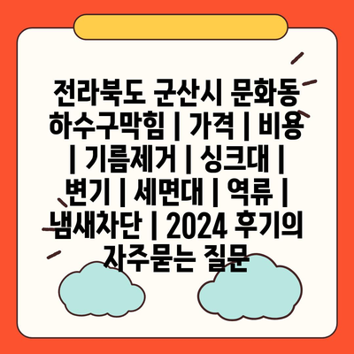 전라북도 군산시 문화동 하수구막힘 | 가격 | 비용 | 기름제거 | 싱크대 | 변기 | 세면대 | 역류 | 냄새차단 | 2024 후기