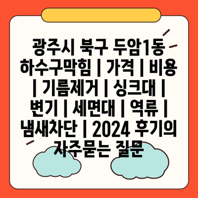 광주시 북구 두암1동 하수구막힘 | 가격 | 비용 | 기름제거 | 싱크대 | 변기 | 세면대 | 역류 | 냄새차단 | 2024 후기