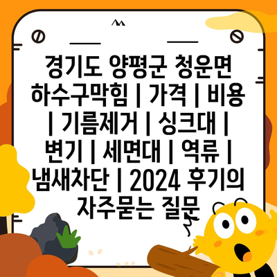 경기도 양평군 청운면 하수구막힘 | 가격 | 비용 | 기름제거 | 싱크대 | 변기 | 세면대 | 역류 | 냄새차단 | 2024 후기