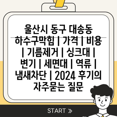 울산시 동구 대송동 하수구막힘 | 가격 | 비용 | 기름제거 | 싱크대 | 변기 | 세면대 | 역류 | 냄새차단 | 2024 후기