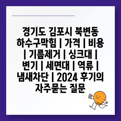 경기도 김포시 북변동 하수구막힘 | 가격 | 비용 | 기름제거 | 싱크대 | 변기 | 세면대 | 역류 | 냄새차단 | 2024 후기