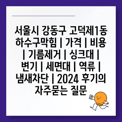 서울시 강동구 고덕제1동 하수구막힘 | 가격 | 비용 | 기름제거 | 싱크대 | 변기 | 세면대 | 역류 | 냄새차단 | 2024 후기