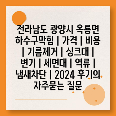 전라남도 광양시 옥룡면 하수구막힘 | 가격 | 비용 | 기름제거 | 싱크대 | 변기 | 세면대 | 역류 | 냄새차단 | 2024 후기