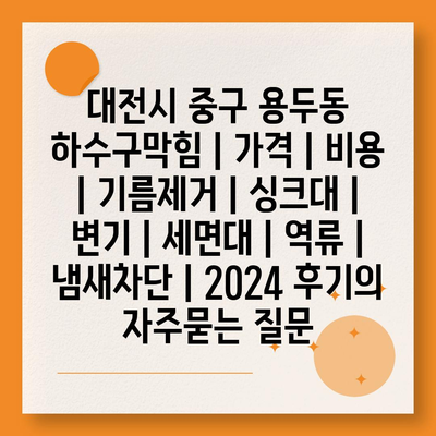 대전시 중구 용두동 하수구막힘 | 가격 | 비용 | 기름제거 | 싱크대 | 변기 | 세면대 | 역류 | 냄새차단 | 2024 후기