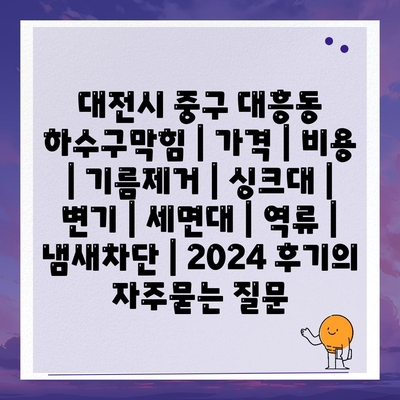 대전시 중구 대흥동 하수구막힘 | 가격 | 비용 | 기름제거 | 싱크대 | 변기 | 세면대 | 역류 | 냄새차단 | 2024 후기