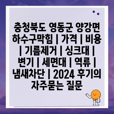 충청북도 영동군 양강면 하수구막힘 | 가격 | 비용 | 기름제거 | 싱크대 | 변기 | 세면대 | 역류 | 냄새차단 | 2024 후기