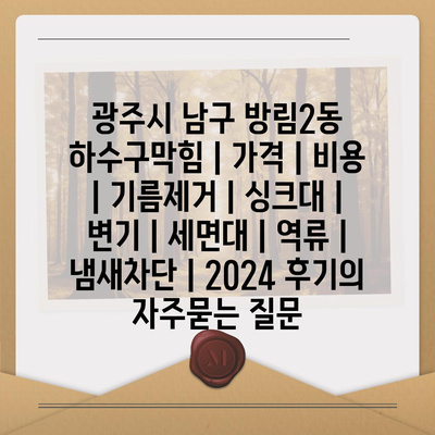 광주시 남구 방림2동 하수구막힘 | 가격 | 비용 | 기름제거 | 싱크대 | 변기 | 세면대 | 역류 | 냄새차단 | 2024 후기