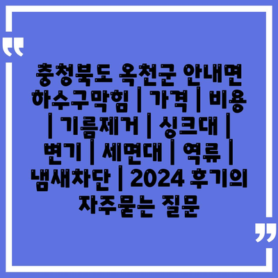 충청북도 옥천군 안내면 하수구막힘 | 가격 | 비용 | 기름제거 | 싱크대 | 변기 | 세면대 | 역류 | 냄새차단 | 2024 후기