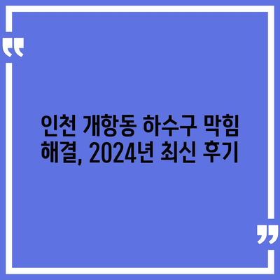 인천시 중구 개항동 하수구막힘 | 가격 | 비용 | 기름제거 | 싱크대 | 변기 | 세면대 | 역류 | 냄새차단 | 2024 후기