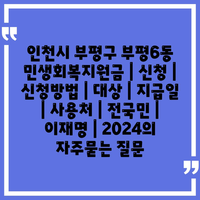 인천시 부평구 부평6동 민생회복지원금 | 신청 | 신청방법 | 대상 | 지급일 | 사용처 | 전국민 | 이재명 | 2024