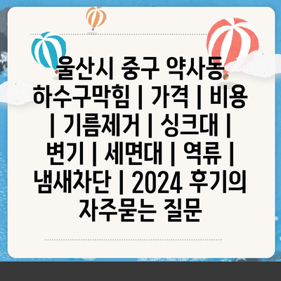 울산시 중구 약사동 하수구막힘 | 가격 | 비용 | 기름제거 | 싱크대 | 변기 | 세면대 | 역류 | 냄새차단 | 2024 후기