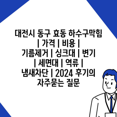 대전시 동구 효동 하수구막힘 | 가격 | 비용 | 기름제거 | 싱크대 | 변기 | 세면대 | 역류 | 냄새차단 | 2024 후기