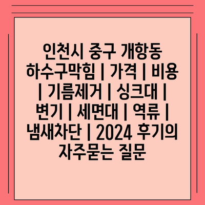 인천시 중구 개항동 하수구막힘 | 가격 | 비용 | 기름제거 | 싱크대 | 변기 | 세면대 | 역류 | 냄새차단 | 2024 후기