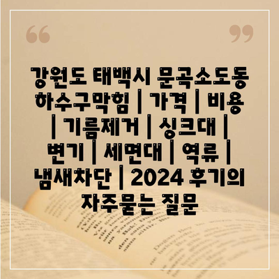 강원도 태백시 문곡소도동 하수구막힘 | 가격 | 비용 | 기름제거 | 싱크대 | 변기 | 세면대 | 역류 | 냄새차단 | 2024 후기