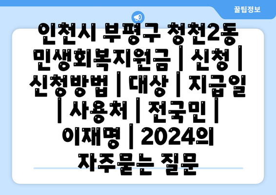 인천시 부평구 청천2동 민생회복지원금 | 신청 | 신청방법 | 대상 | 지급일 | 사용처 | 전국민 | 이재명 | 2024