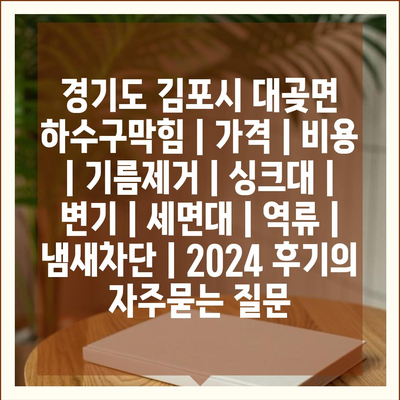 경기도 김포시 대곶면 하수구막힘 | 가격 | 비용 | 기름제거 | 싱크대 | 변기 | 세면대 | 역류 | 냄새차단 | 2024 후기