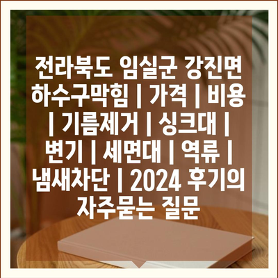 전라북도 임실군 강진면 하수구막힘 | 가격 | 비용 | 기름제거 | 싱크대 | 변기 | 세면대 | 역류 | 냄새차단 | 2024 후기