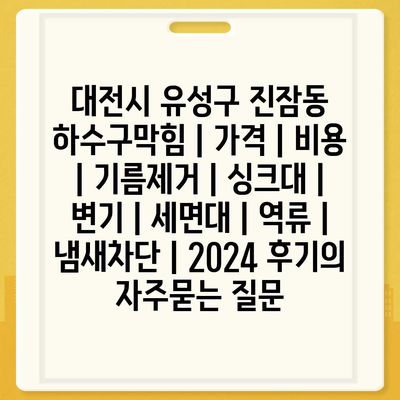 대전시 유성구 진잠동 하수구막힘 | 가격 | 비용 | 기름제거 | 싱크대 | 변기 | 세면대 | 역류 | 냄새차단 | 2024 후기