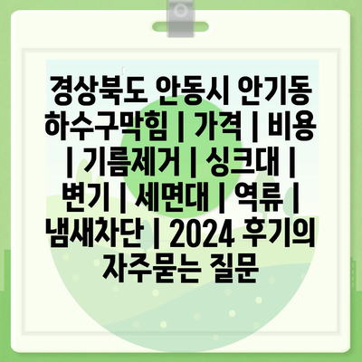 경상북도 안동시 안기동 하수구막힘 | 가격 | 비용 | 기름제거 | 싱크대 | 변기 | 세면대 | 역류 | 냄새차단 | 2024 후기