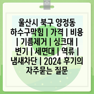 울산시 북구 양정동 하수구막힘 | 가격 | 비용 | 기름제거 | 싱크대 | 변기 | 세면대 | 역류 | 냄새차단 | 2024 후기