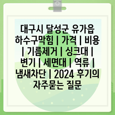 대구시 달성군 유가읍 하수구막힘 | 가격 | 비용 | 기름제거 | 싱크대 | 변기 | 세면대 | 역류 | 냄새차단 | 2024 후기