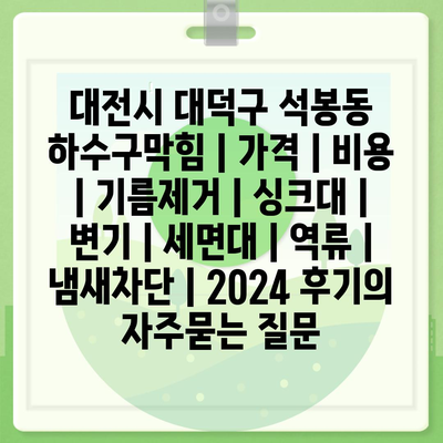 대전시 대덕구 석봉동 하수구막힘 | 가격 | 비용 | 기름제거 | 싱크대 | 변기 | 세면대 | 역류 | 냄새차단 | 2024 후기