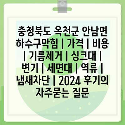 충청북도 옥천군 안남면 하수구막힘 | 가격 | 비용 | 기름제거 | 싱크대 | 변기 | 세면대 | 역류 | 냄새차단 | 2024 후기