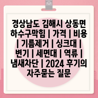 경상남도 김해시 상동면 하수구막힘 | 가격 | 비용 | 기름제거 | 싱크대 | 변기 | 세면대 | 역류 | 냄새차단 | 2024 후기