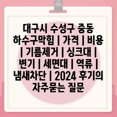 대구시 수성구 중동 하수구막힘 | 가격 | 비용 | 기름제거 | 싱크대 | 변기 | 세면대 | 역류 | 냄새차단 | 2024 후기