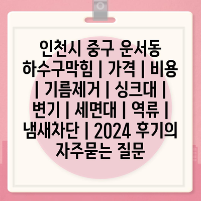 인천시 중구 운서동 하수구막힘 | 가격 | 비용 | 기름제거 | 싱크대 | 변기 | 세면대 | 역류 | 냄새차단 | 2024 후기