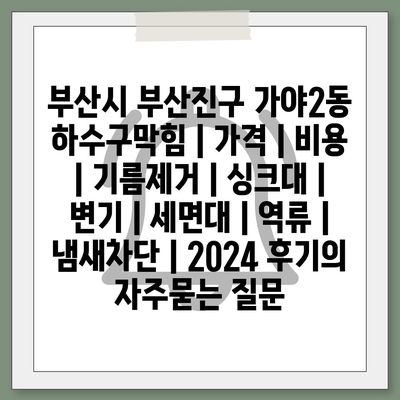 부산시 부산진구 가야2동 하수구막힘 | 가격 | 비용 | 기름제거 | 싱크대 | 변기 | 세면대 | 역류 | 냄새차단 | 2024 후기