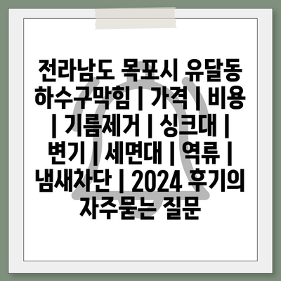 전라남도 목포시 유달동 하수구막힘 | 가격 | 비용 | 기름제거 | 싱크대 | 변기 | 세면대 | 역류 | 냄새차단 | 2024 후기