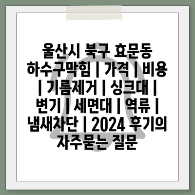 울산시 북구 효문동 하수구막힘 | 가격 | 비용 | 기름제거 | 싱크대 | 변기 | 세면대 | 역류 | 냄새차단 | 2024 후기